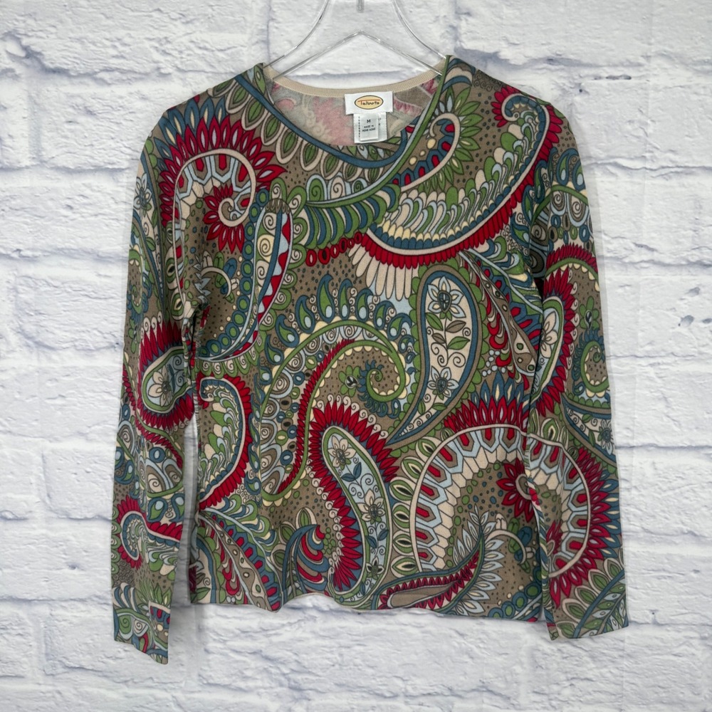 Talbots Paisley Lightweight Sweater‎ Womens Medium Cotton Artsy Boho Multicolor